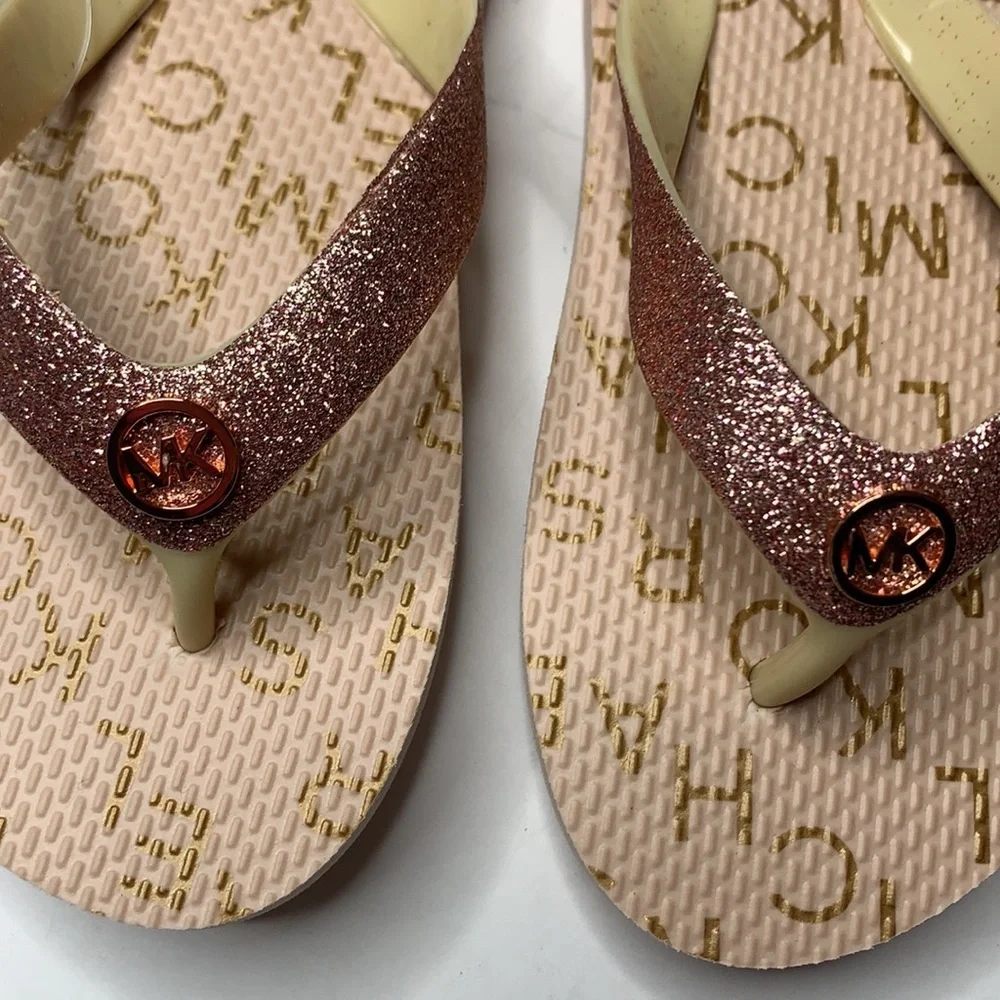 Michael Kors Blush Rose Gold Glitter Flip Flops